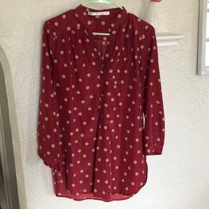 ModCloth Maroon and Gold Polka Dot Blouse